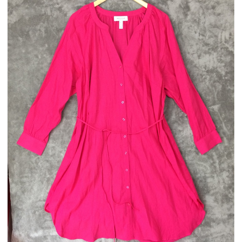 Addition Elle Linen Shirt Dress Size 22 Classic V Neck PINK Plus Travel